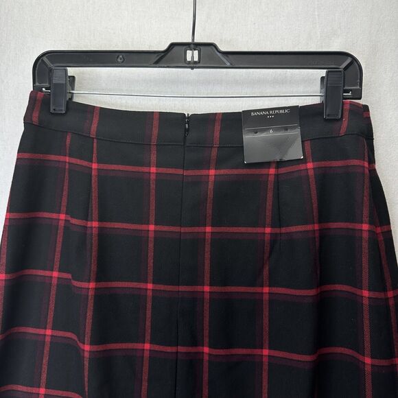 Plaid Skirt 6 Midi Banana Republic Red Black Faux Wrap Office Academia NEW - Picture 5 of 11